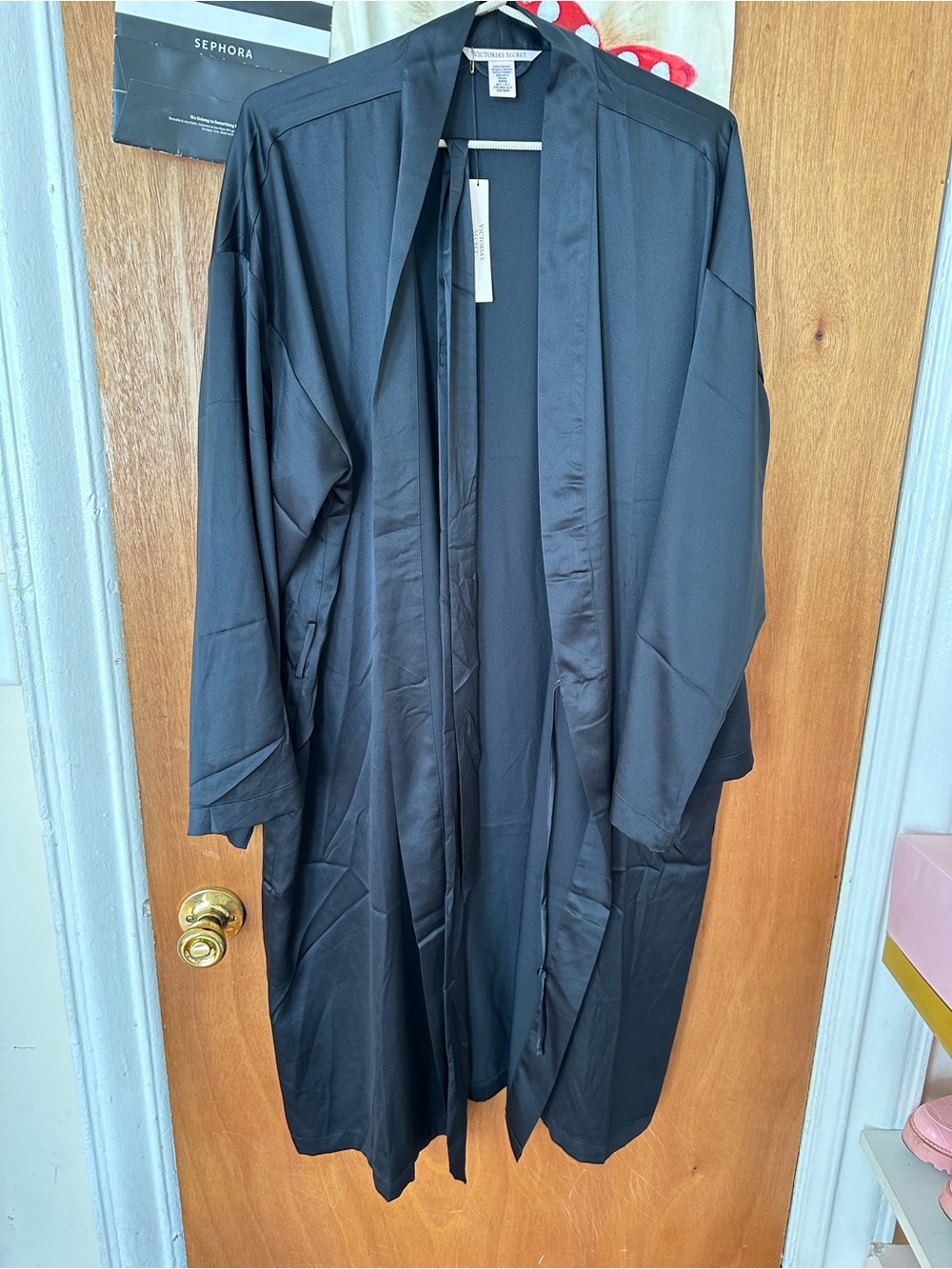 Victoria's Secret Black Satin-Trim Robe